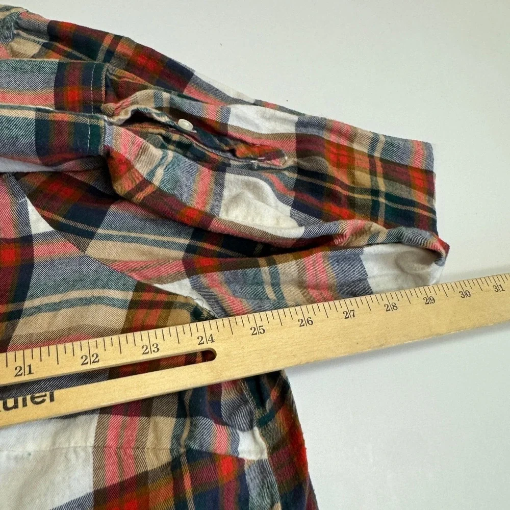 J Crew Shirt Womens 3X Plaid Flannel Red White Button Down Cotton Outdoor Casual